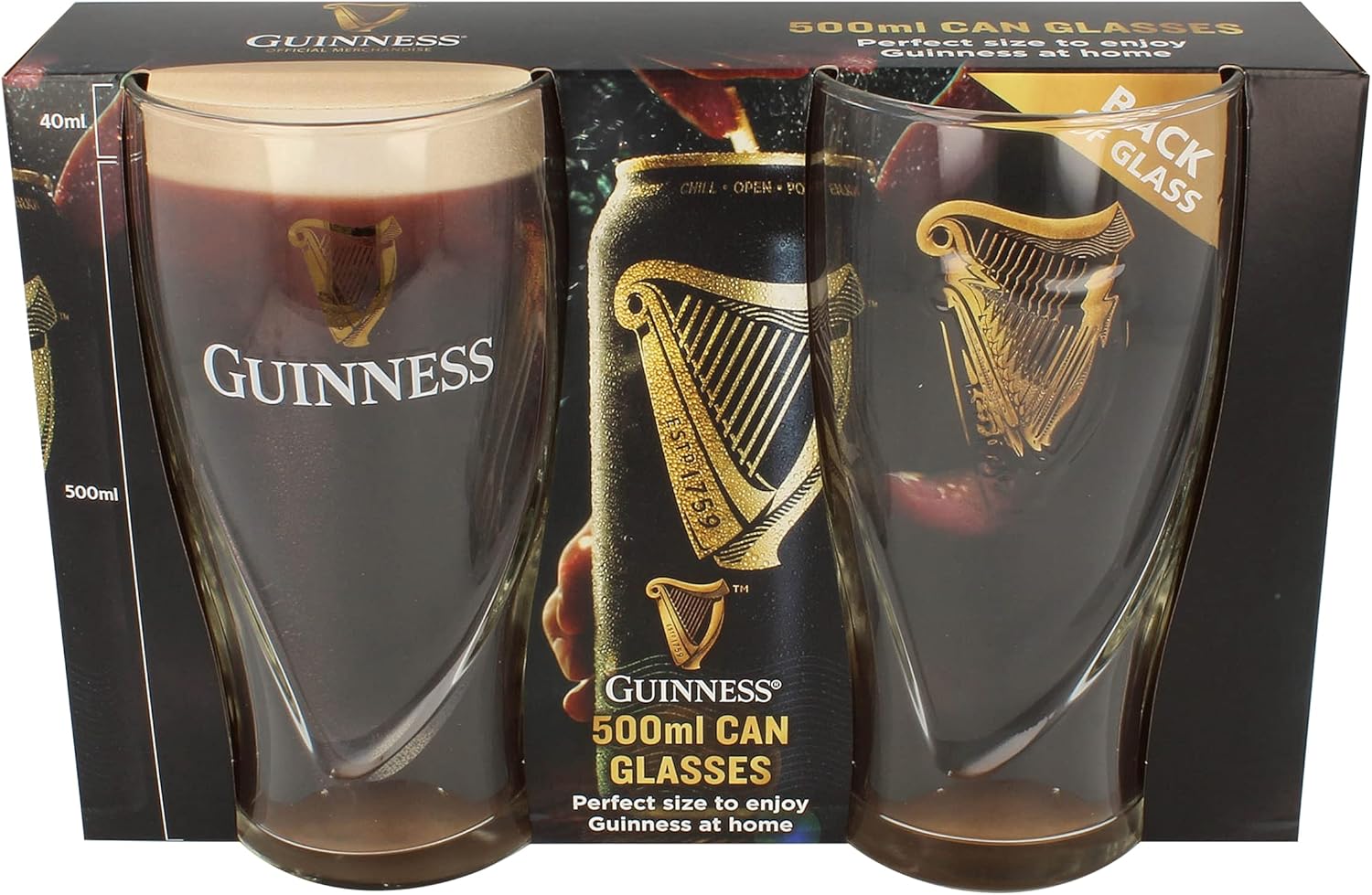 Guinness 500ml Can Glasses 2 Pack With Embossed Harp Logo Design,transparent,05333