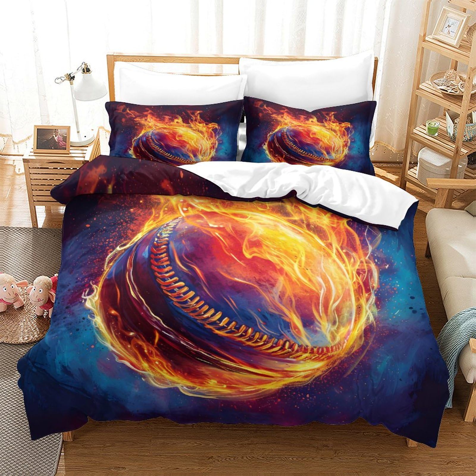LIAOHENKAN Firestorm Basketball Duvet Cover Set Full Size 3Pcs Bedding for Boys And Girls Adults Ultra Soft Comforter Set with Zipper Closure Breathable Quilt Set Super King（260x220cm）