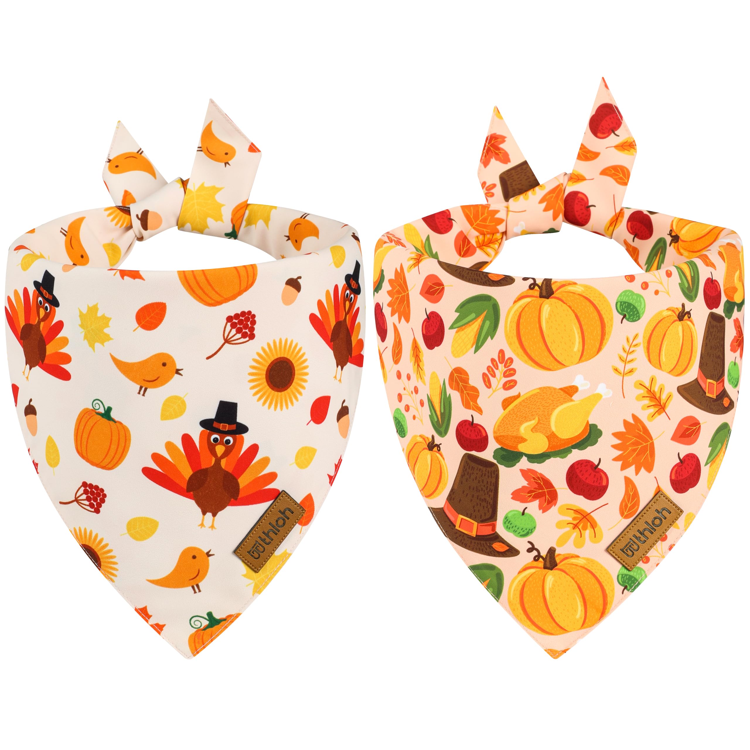 THLOH Thanksgiving Dog Bandanas - 2 Pack Reversible Fall Dog Scarf for Boy & Girl, Premium Durable Fabric, Autumn Bandana for Medium and Large Dogs (Large) โ image 1