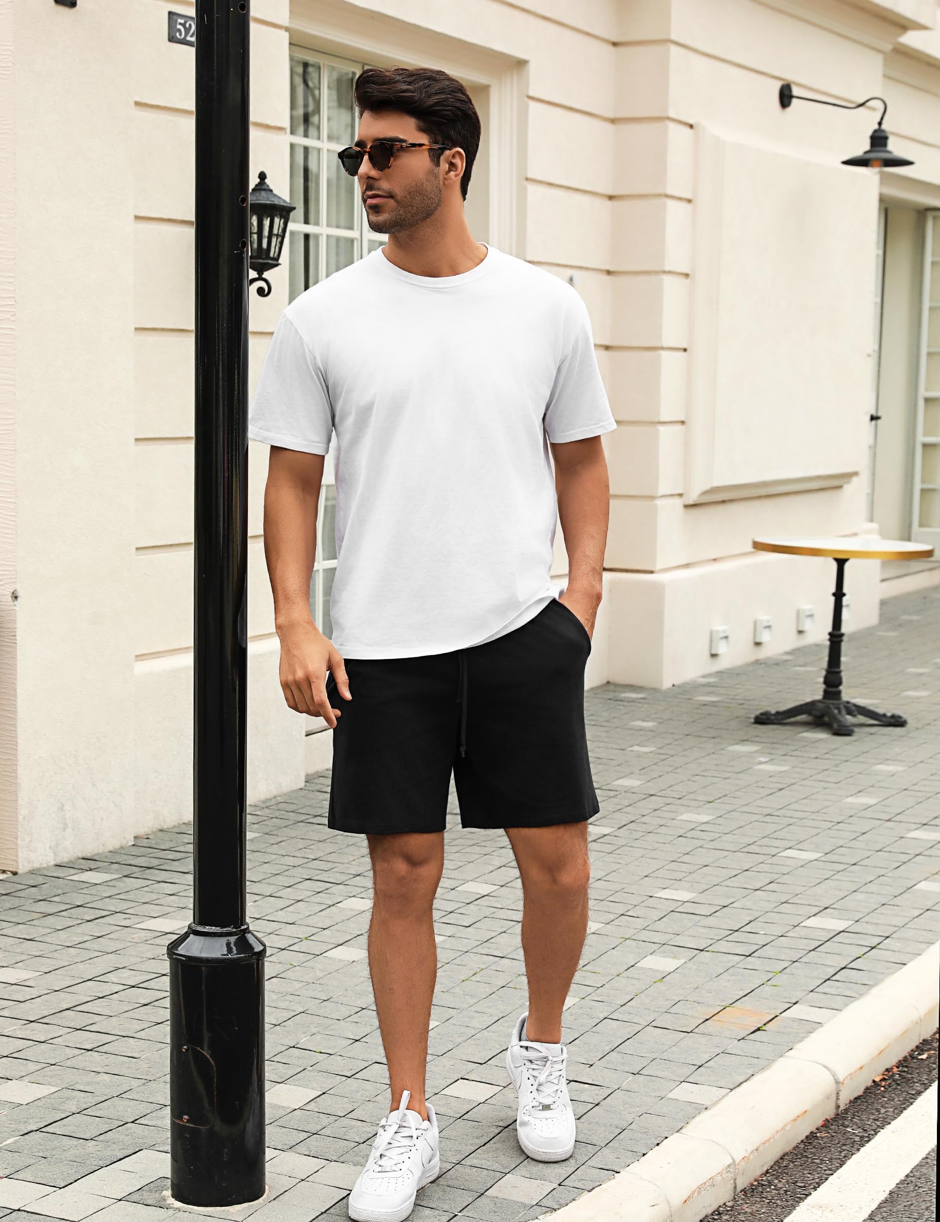Herren Schlafanzughose Baumwolle Kurz Pyjamahose Schlafhose Schlafshorts Sommer Bermudahose Männer Sommer Loungewear mit Seitentaschen S-XXL