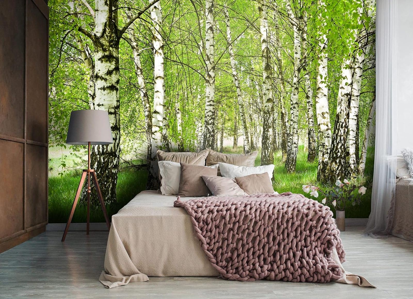 Kfjhgbdshhj 3D Mural Photo Mural-Wallpaper Forest Birch Trees Sun Landscape - For Living Room Bedroom - 3D,430Cmx300cm Poster - Wall Sticker - Frameless Picture