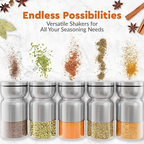 Miniatura 4 de HOME EC Juego de saleros y pimenteros de vidrio original con agujeros de vertido ajustables, salero y pimentero de acero inoxidable, juego de salero