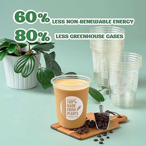 Miniatura 3 de VANDAPAC Vasos compostables Vasos de plástico de 18 oz (20 tazas). Copas biodegradables que son tazas frías ecológicas. Vasos de plástico
