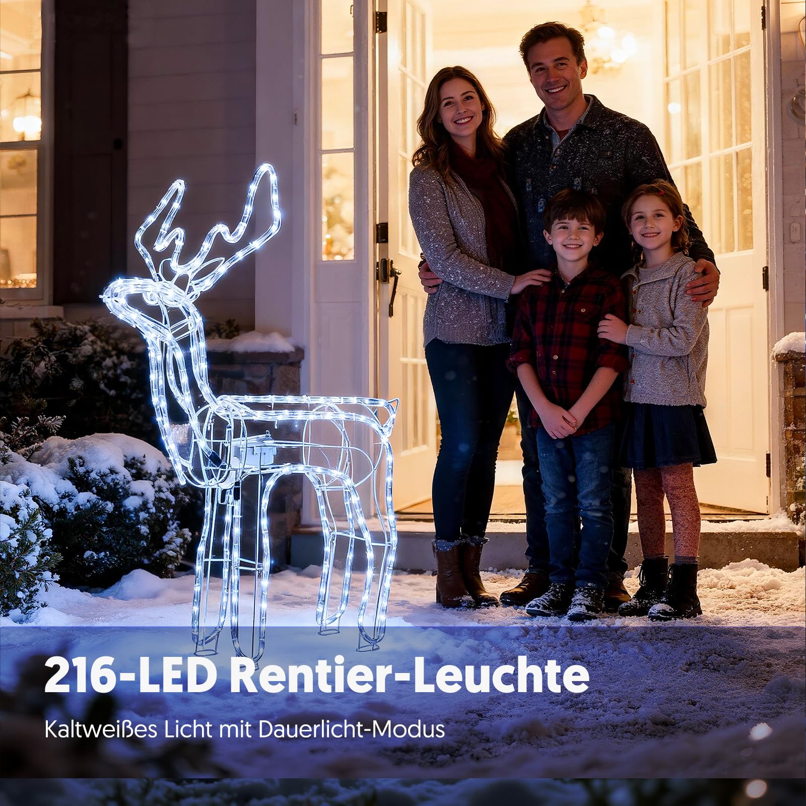 LEDYA Animierte Kopfbewegung Reindeer Beleuchtete Weihnachtsdekoration, 216 LEDs Kaltweiß,89 cm LED Rentier Weihnachtsbeleuchtung, Innen/Außen Weihnachtshirsch mit Timer, für Hof, Garten, Veranda
