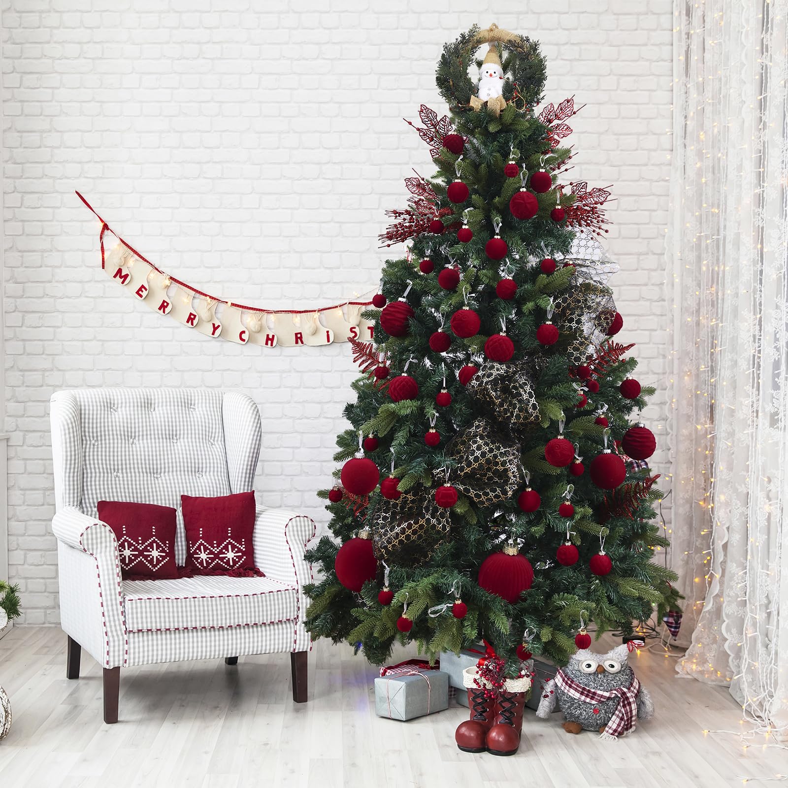 CristBest Paquete de 24 adornos para árbol de Navidad, ramas artificiales con purpurina para decoración de árbol de Navidad, jarrón pequeño, vacaciones, bodas, decoraciones de fiesta (rojo)