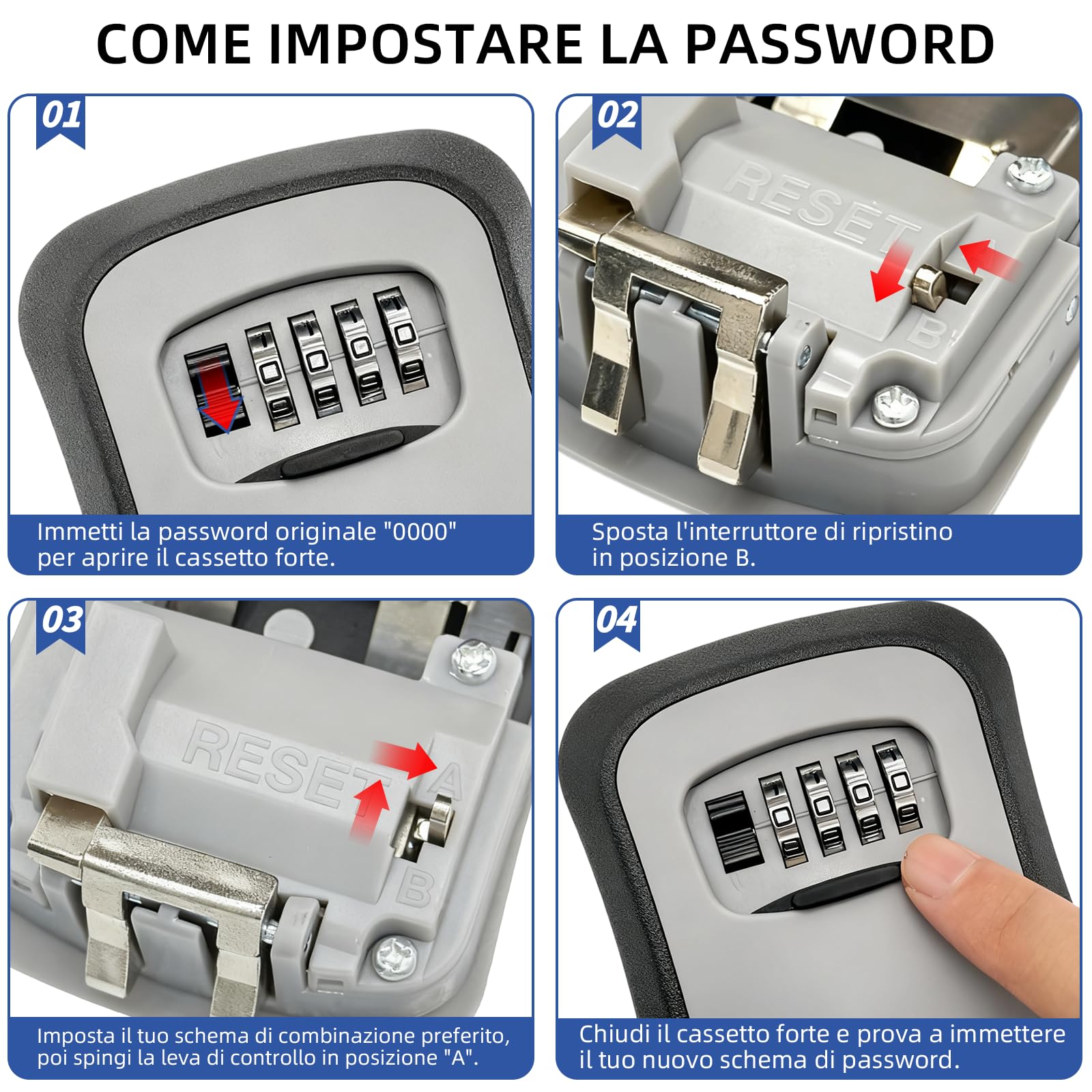 Cassetta Chiavi con Codice, Cassaforte Chiavi da Parete a Combinazione 4 Cifre, Cassetta Chiavi Sicura per Esterno e Interno, Key Box Nero/Grigio (2)