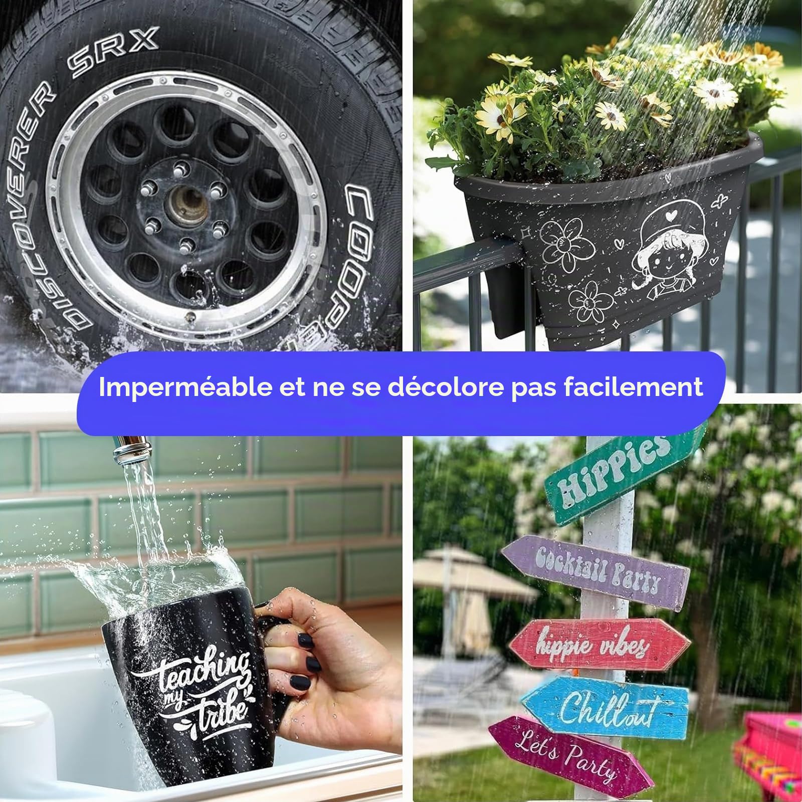 Hsypti Lot de 3 stylos de peinture pour pneus de voiture - Blanc - Haute capacité - Étanche - Marqueur pour pneus de voiture, moto, etc