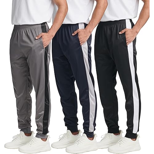 Real Essentials 3 Pack: Men's Tricot Active Athletic Casual Jogger Fleece Lined Sweatpants Pockets (Available in Big & Tall)