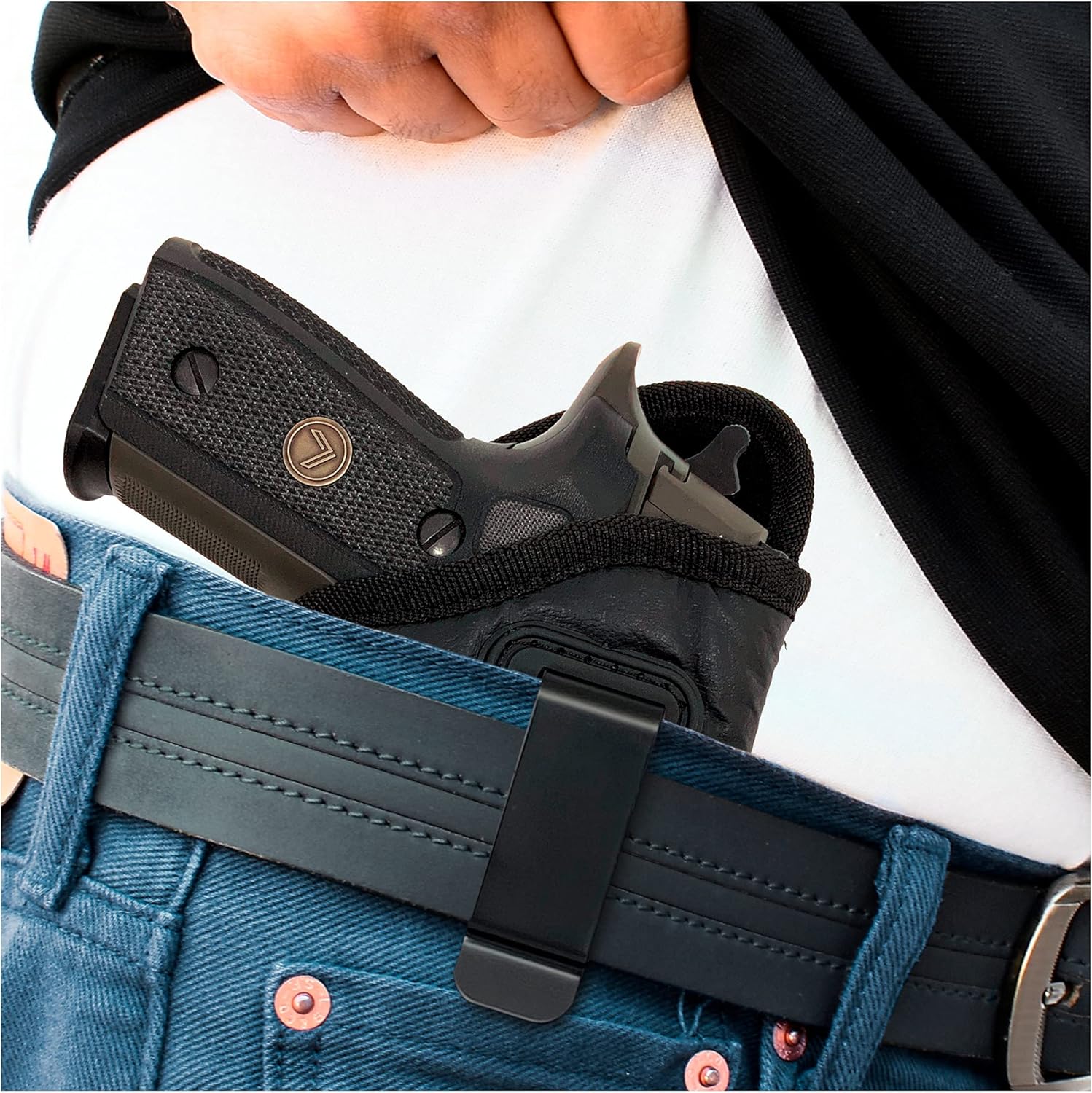 Houston Gun Holsters IWB Holster for Full Size Pistols, Brown ECO Leather, Fits Ruger 57, Beretta 92FS, Canik TP9 SFX, Glk 20 21 34 47, SIG P320 X5, Walther PPQ M2, Inside Waistband