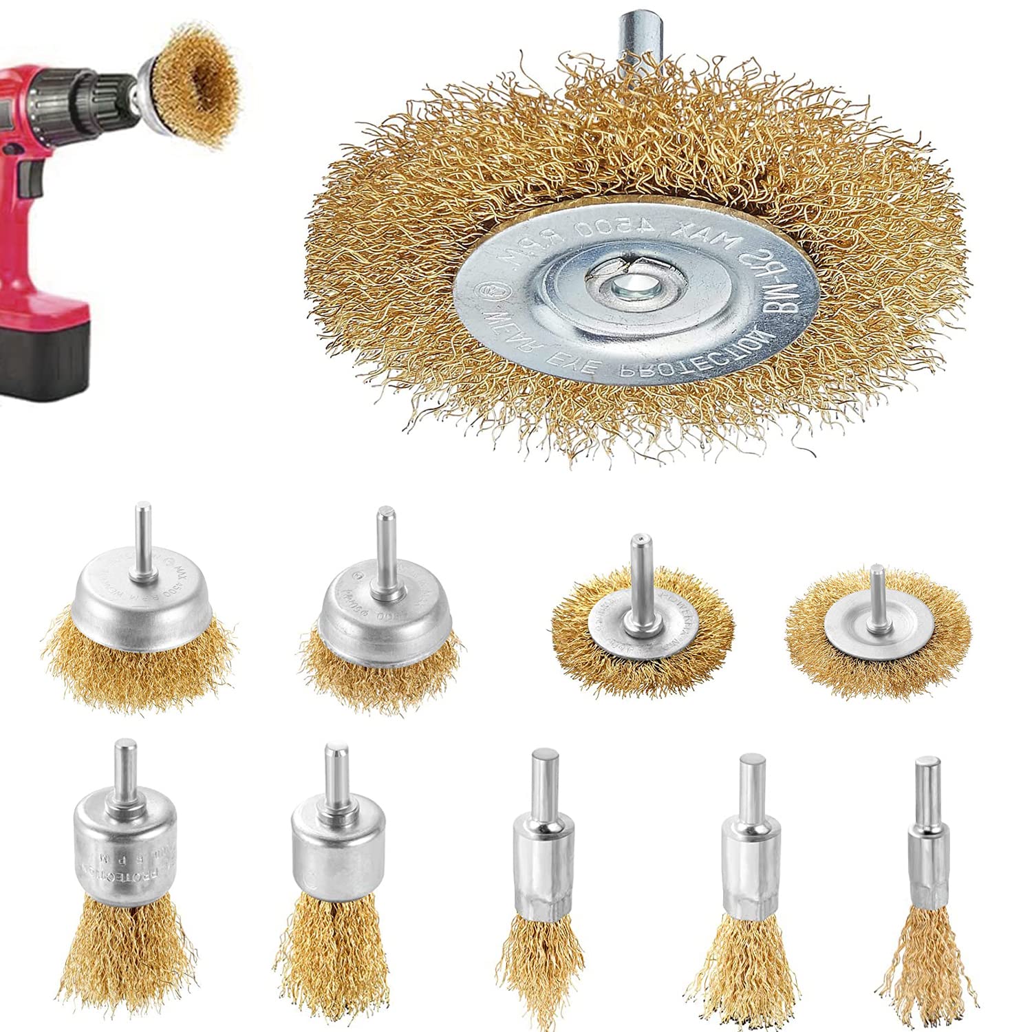 9 Pcs Drill Wire Wire Brush Wheel Cup Brush Set Wire Brush for Drill 1/