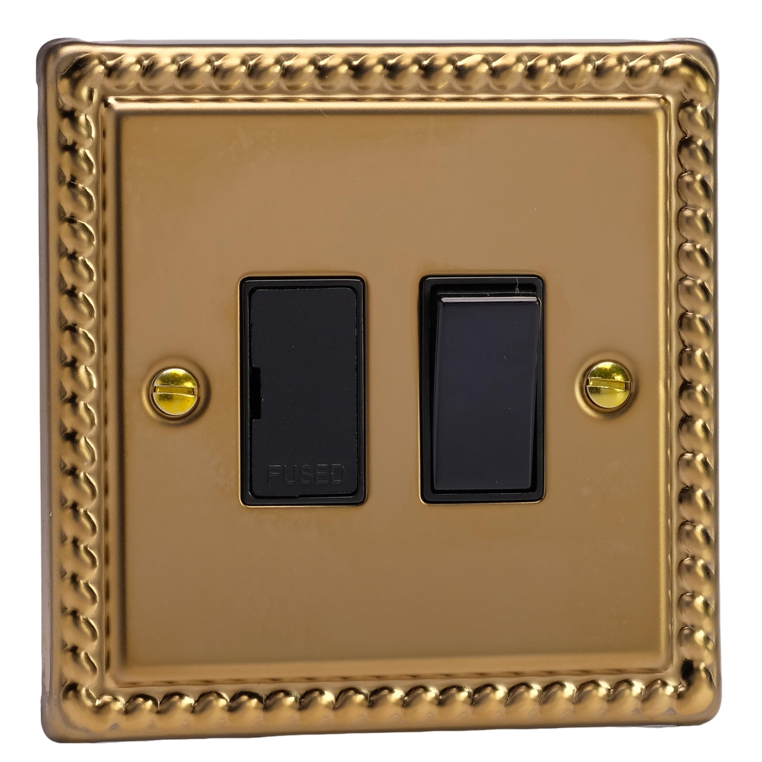Varilight Switched Fused Spur - Classic Georgian Brass With Black Insert, XG6B, 95x95x30mm