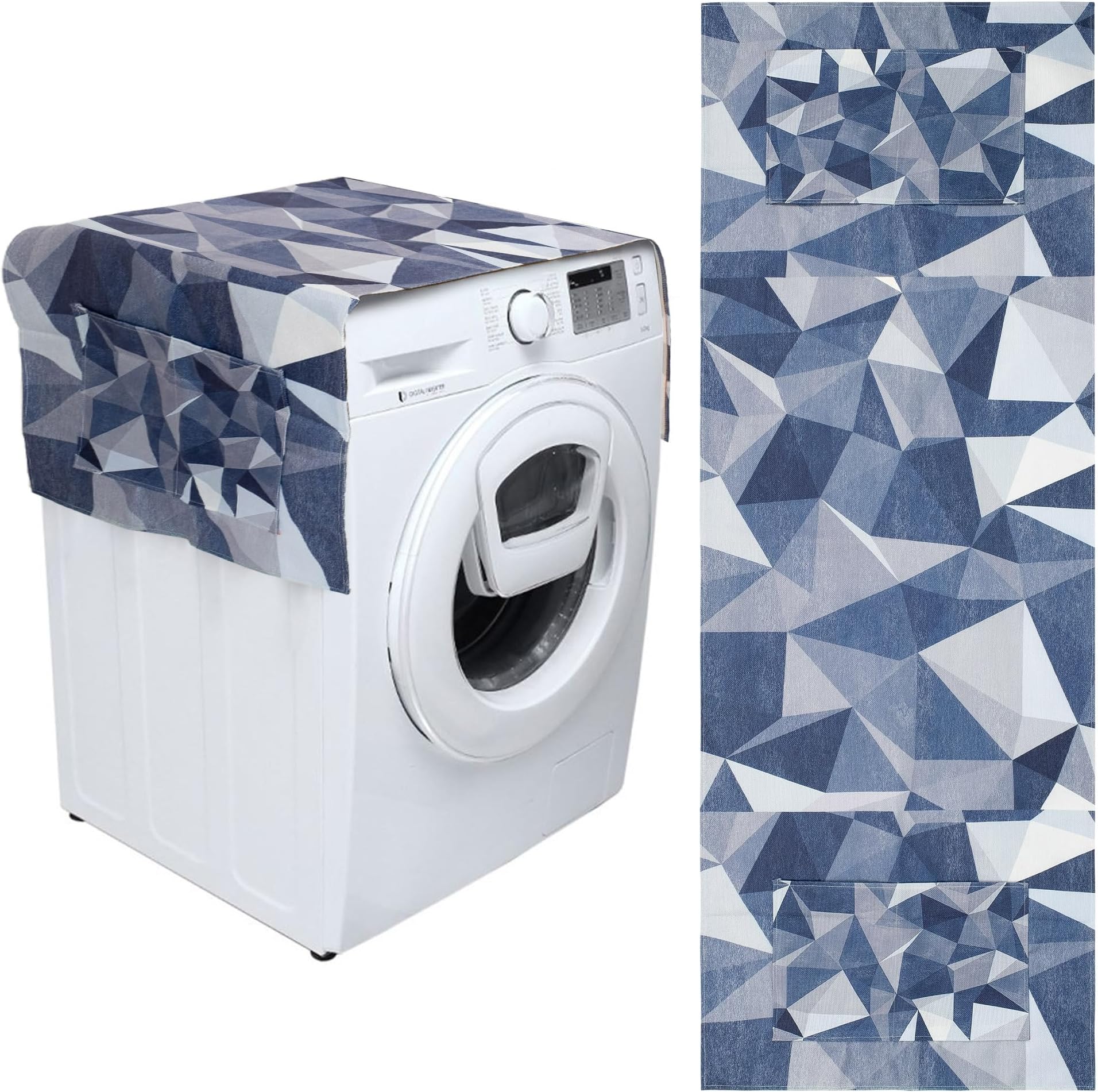 BlueStars Washer and Dryer Covers for The Top, Non-Slip Washing Machine Cover, Dryer Top Protector Mat with 4 Storage Pockets, 51" x 22" Washer Top Protector for Laundry Kitchen Home - Blue Geometric