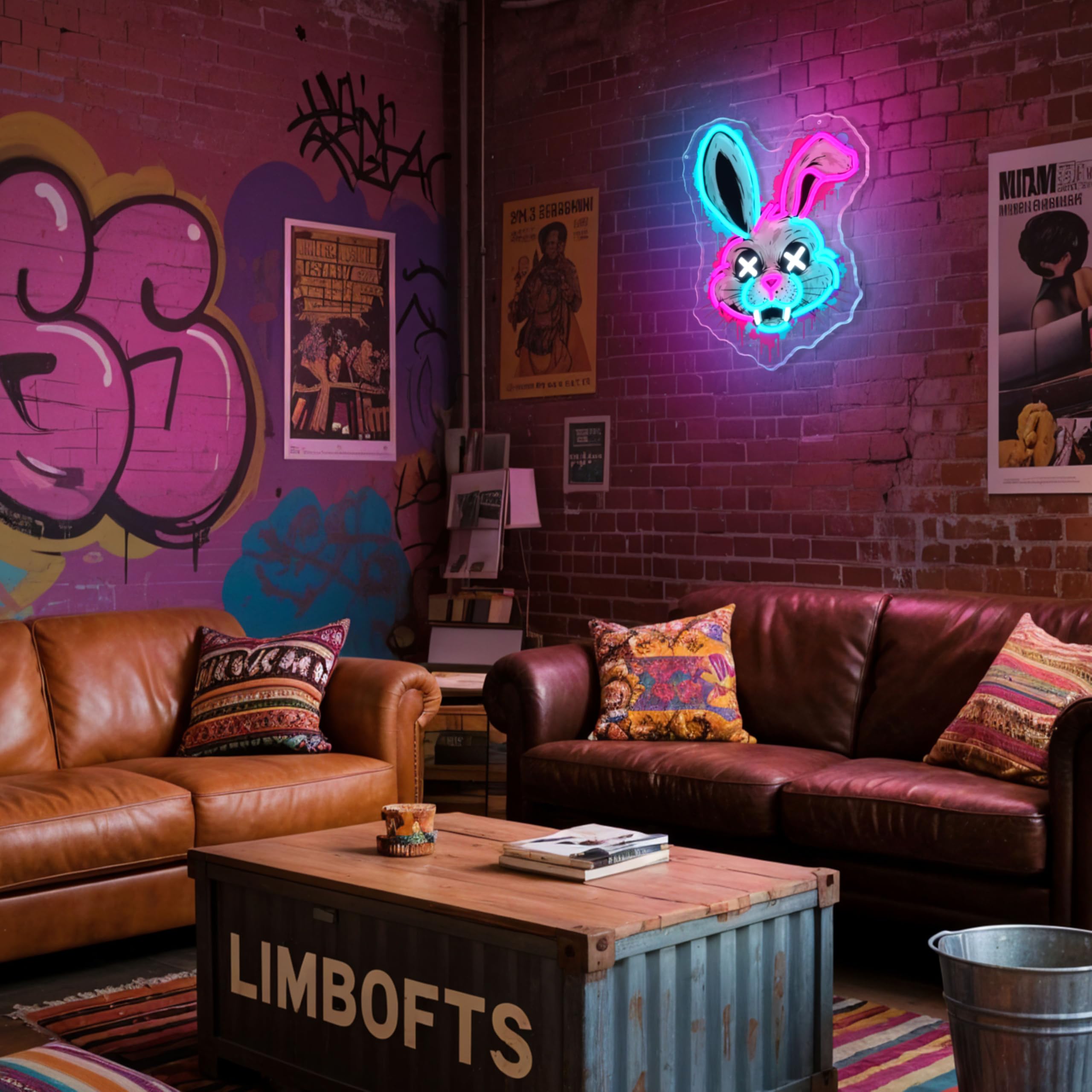 Cyberpunk - Panneau néon pour décoration - Cyberpunk - Lumière néon UV LED - Fonctionnement USB - Avec interrupteur à intensité variable - Pour salle de jeu, chambre à coucher, salon