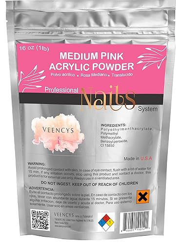 Miniatura 2 de Polvo acrílico para uñas (16 oz rosa mediano) + monómero líquido profesional Veencys EMA. No se amarillea. Uñas ultra brillantes y fuertes (16 onzas