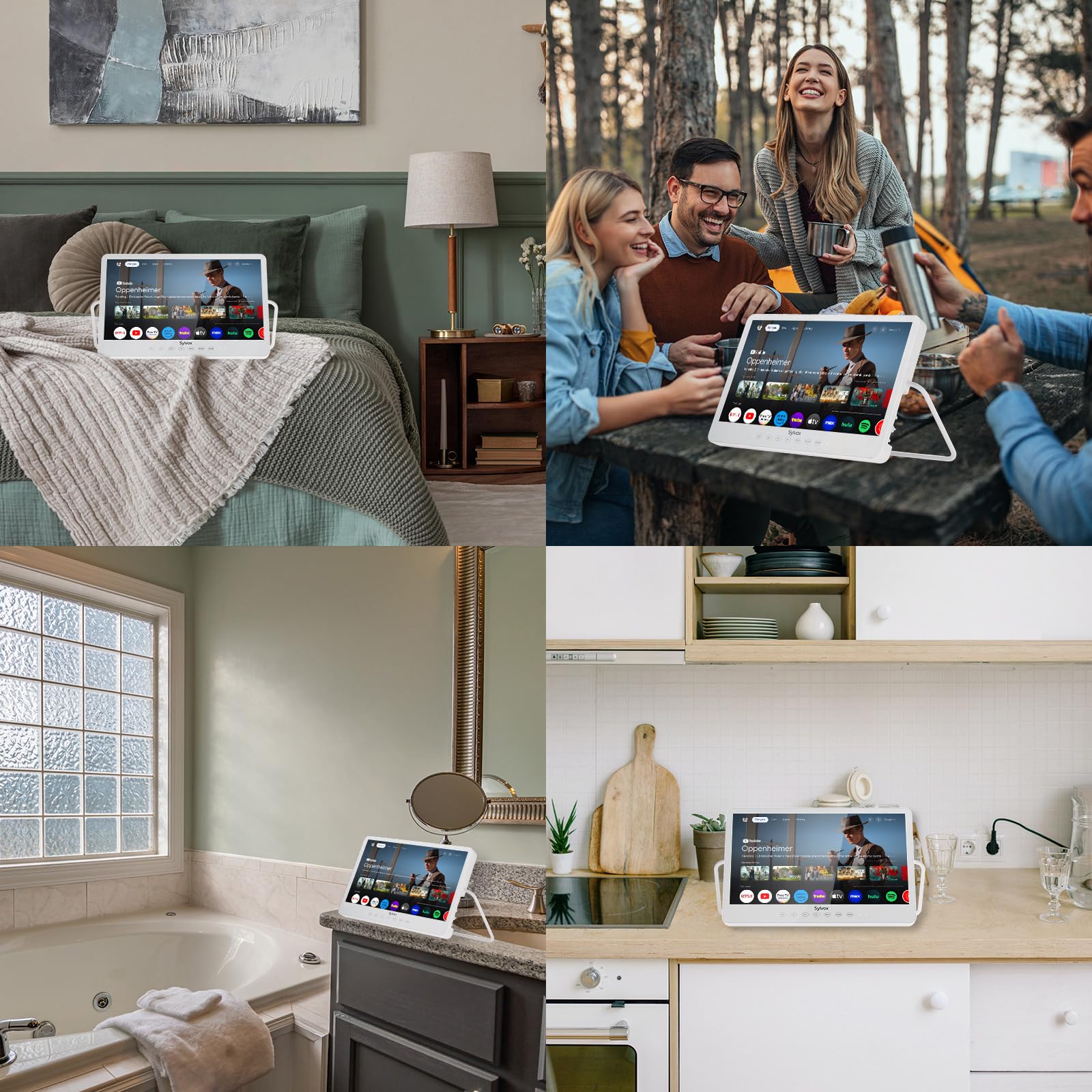 SYLVOX 15,6 Pouces Téléviseur Portable, Smart Google TV IP66 Étanche | Mini TV 1080P FHD Girevole 360°avec Poignée | DVB-C/T/T2/S2 | USB/HDMI -10000mAh (4-6 Heures) pour Camping, Chambre, Cuisine