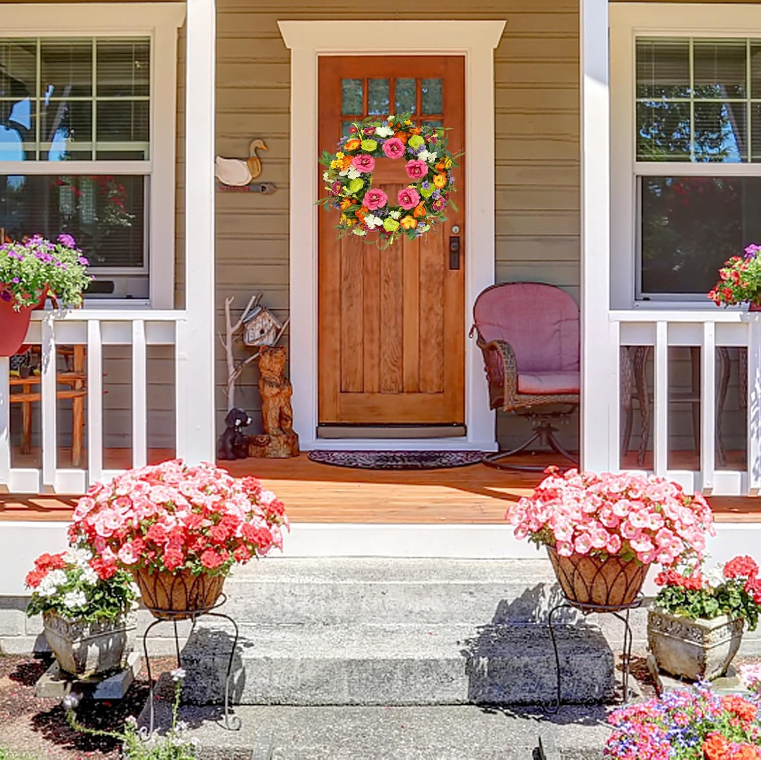 artificial spring summer wreaths for front door peony wreath colorful floral wreath with peony,daisy,poppy flower lavender for indoor outdoor farmhouse home wall window festival decoration pink peonies and colorful flowers