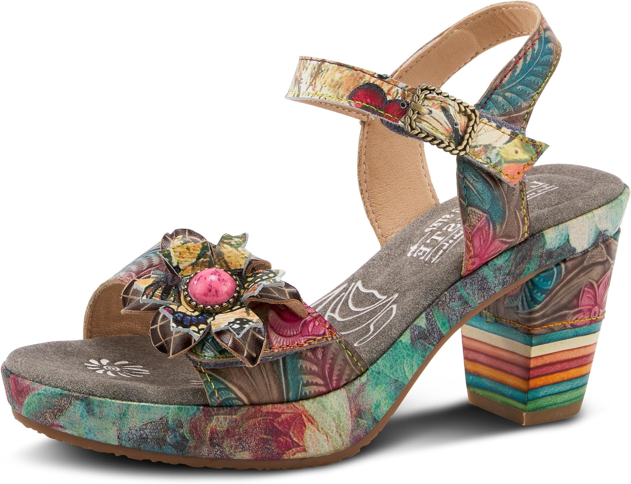 L`Artiste Leilanie Hand-Painted Leather Platform Heel Sandal