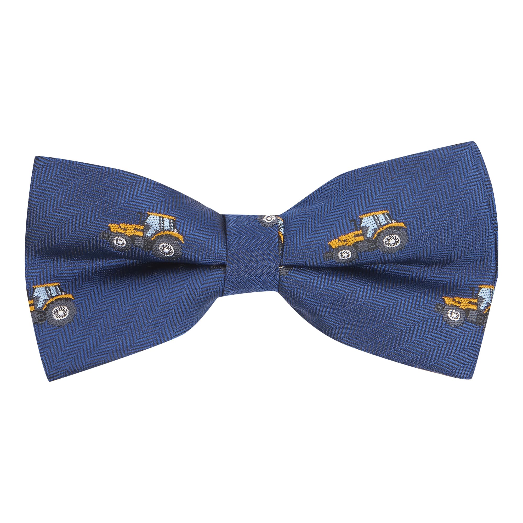 King & Priory Navy Blue Herringbone Embroidered Tractor Bow Tie