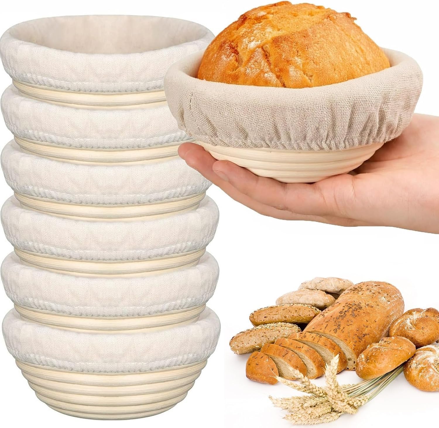 Lot de 6 paniers de fermentation ronds en rotin naturel de 15 cm pour pain