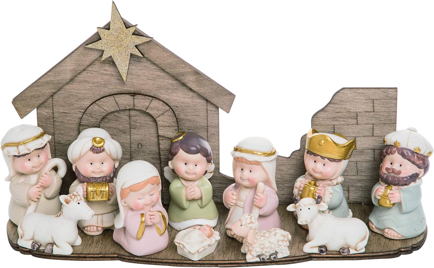Transpac Cuties Natural 11 x 6 Resin Stone Christmas Nativity Figurines Set of 12