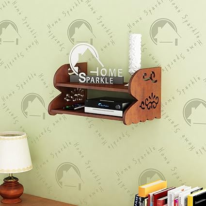 Home Sparkle MDF Carved Engineered Wood Set Top Box Holder (33 X 23 X 18 Cm, Brown)