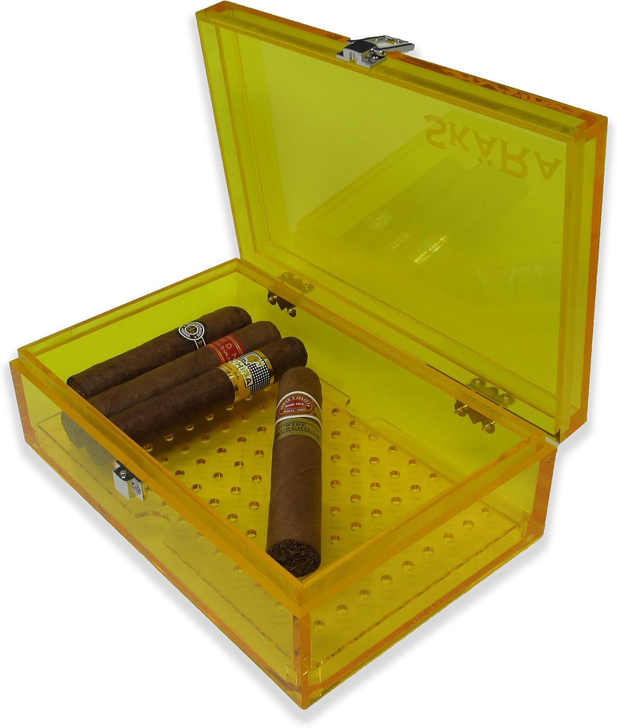 Skara Acrylic Humidor for Up to 20 Cigars with Secure Lid for Desk Or