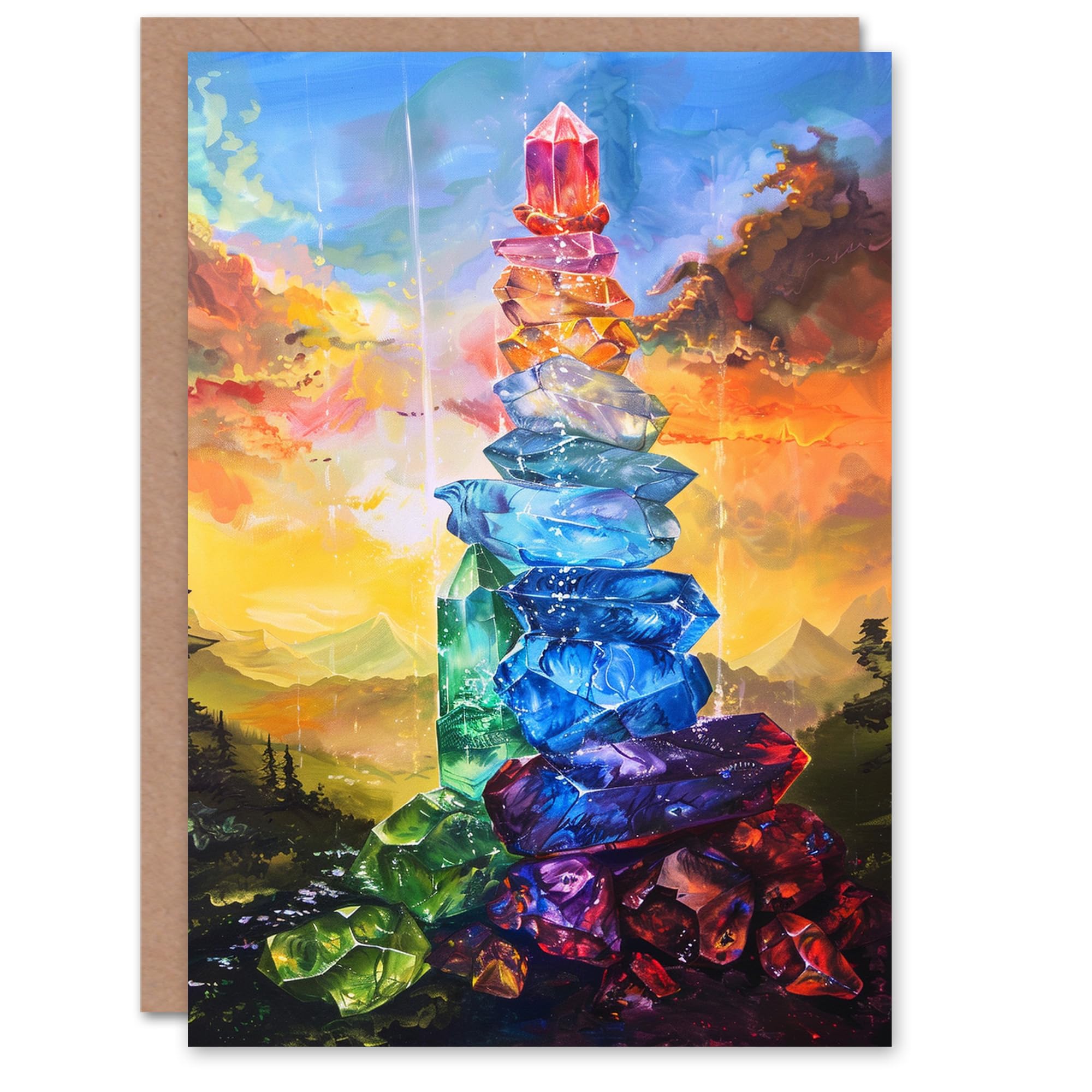 Seven Chakra Cystal Mountain Landscape Sunset Sky Birthday Card