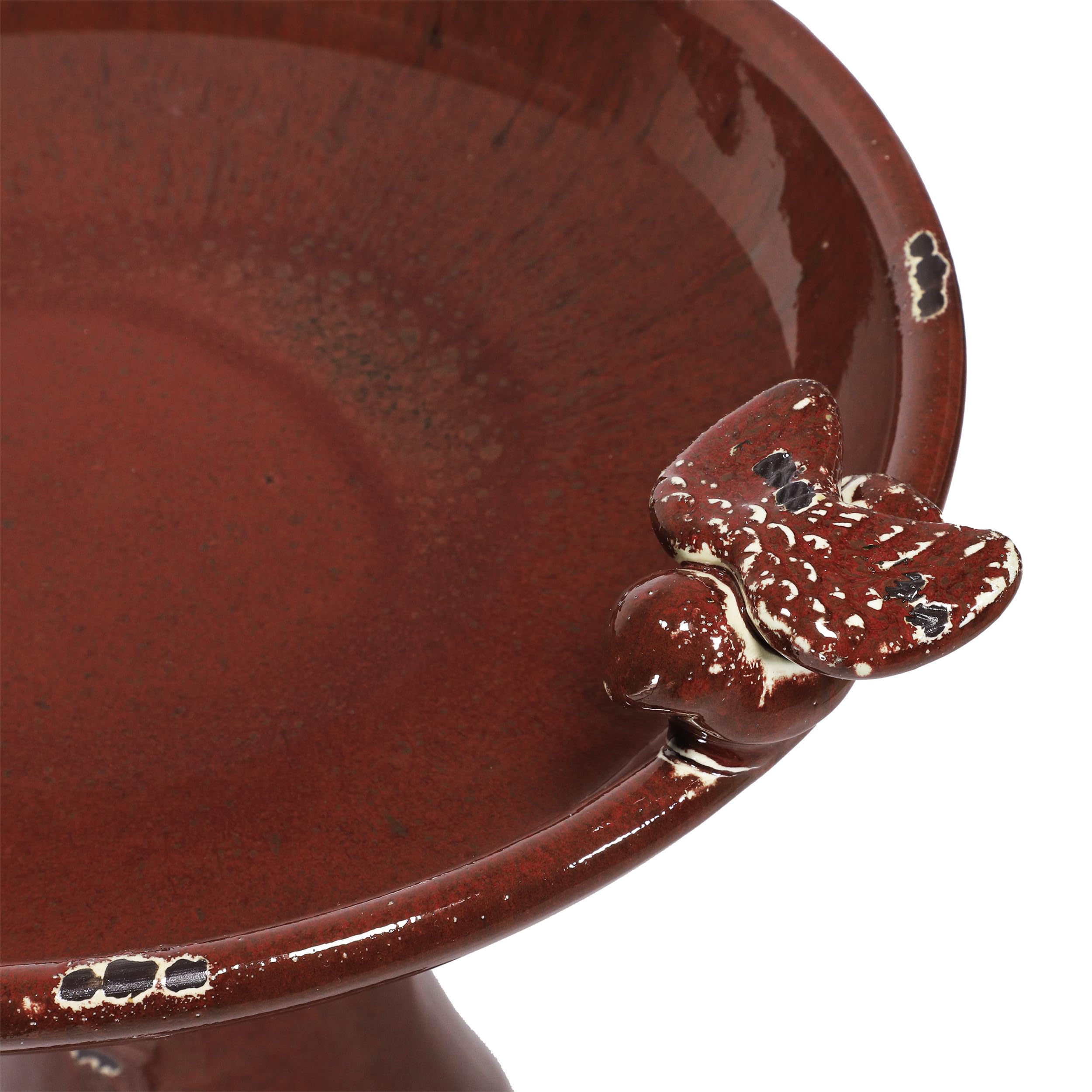 Alpine Corporation Bain d'oiseaux sur Pied en céramique Antique avec 2 Figurines d'oiseaux Rouge 61 cm