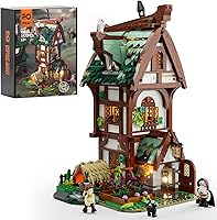Vista 1 de FUNWHOLE Medieval Apothecary Shop Lighting Building-Bricks Set - Compatible with Standard Bricks Medieval Series Collectible Display House 1470 Pcs