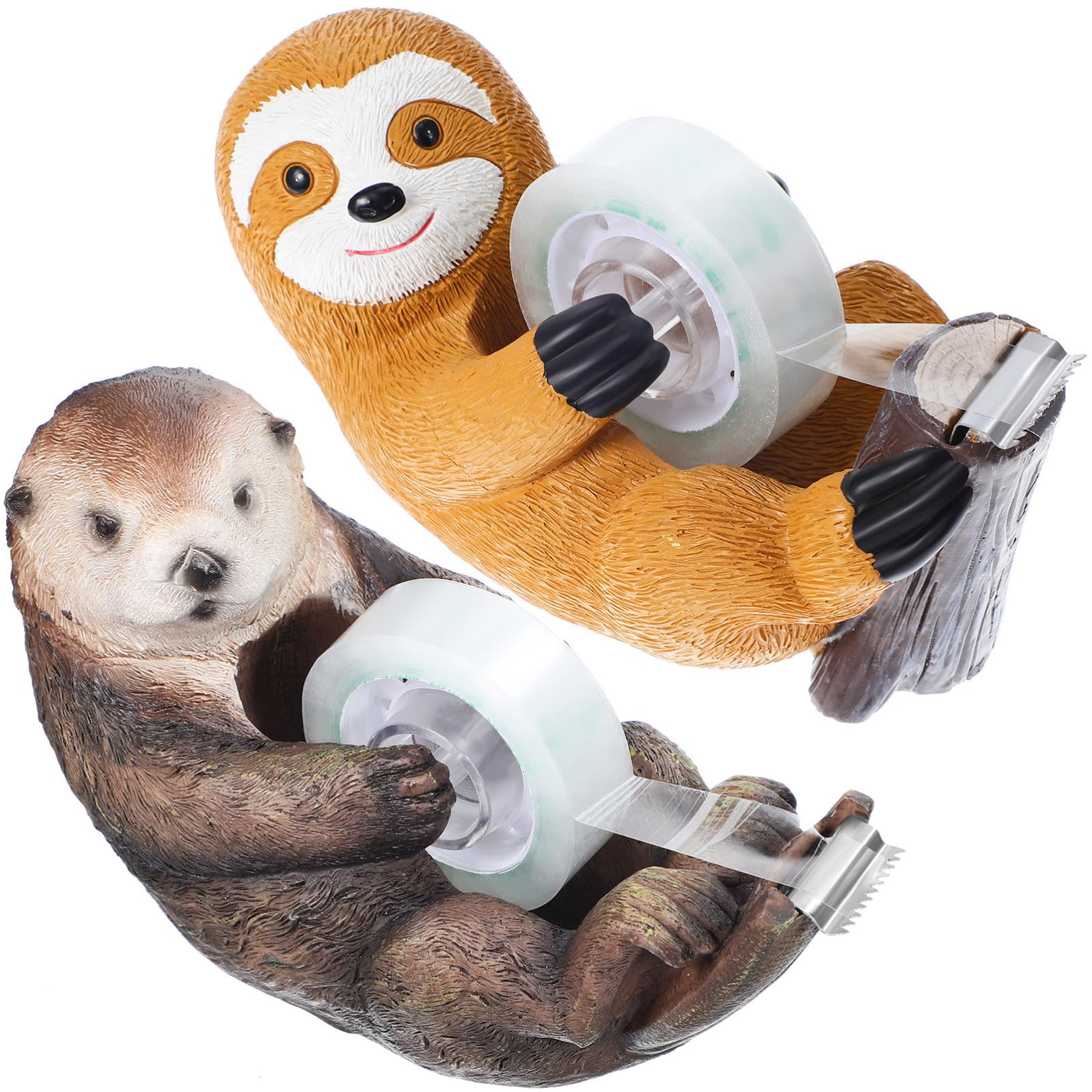 Hemobllo Dispenser per Nastro Adesivo da Tavolo a Forma di Bradipo e Animale Acquatico, Set 2 Pezzi in Resina Robusta, Piccolo Distributore Decorativo per Ufficio e Accessori Scrivania,