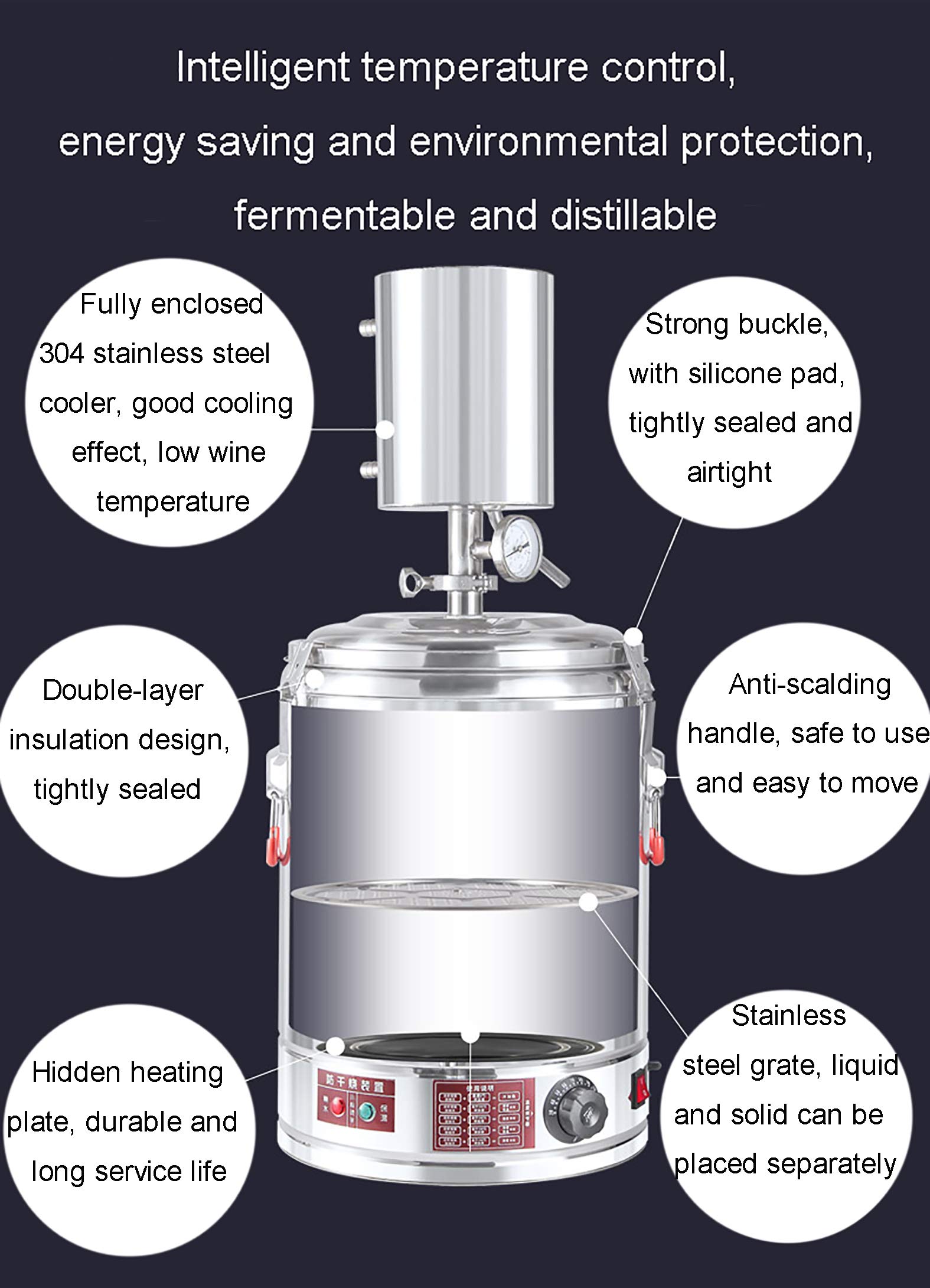 Nuevo destilador automático de alcohol todavía con calefacción y ajuste de temperatura Fermentación de temperatura Kit (50 L)