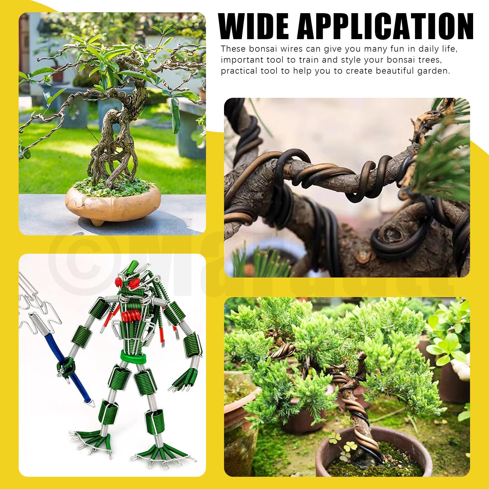 Kit di 6 fili per bonsai da 0,8 mm, 1 mm, 1,5 mm, 2 mm, 3 mm, filo di alluminio anodizzato, filo di alluminio per bonsai con tronchi per la progettazione di rami di bonsai