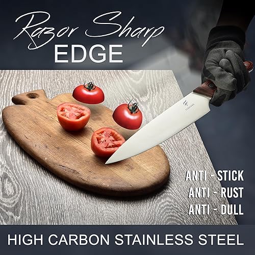 Miniatura 2 de FERRYBRÖ Cuchillo de chef con afilador, cuchillo de chef profesional de estilo japonés de 8 pulgadas con mango ergonómico de madera Pakka, juego de