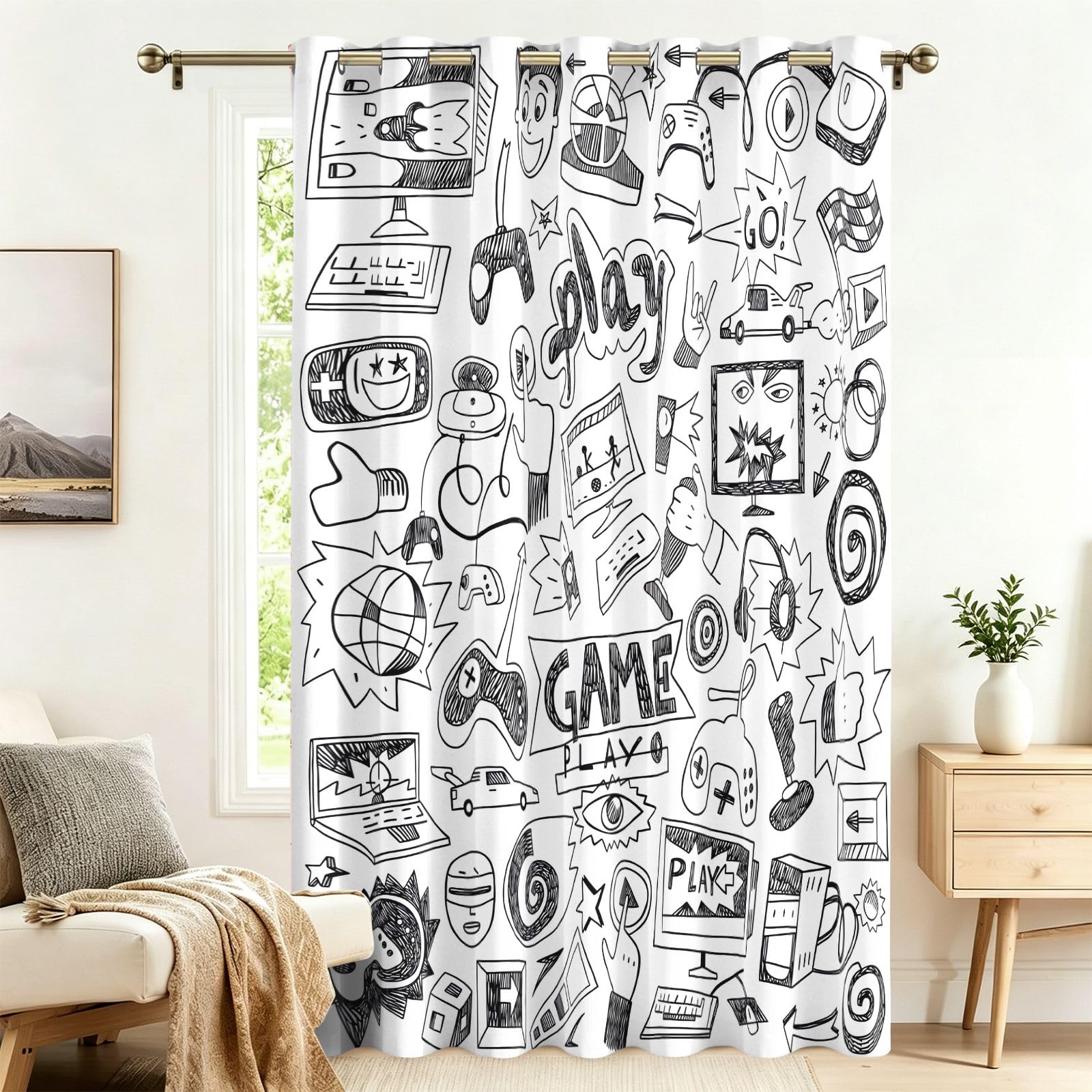 Rideau occultant graffiti 145x140 cm isolant thermique à œillets