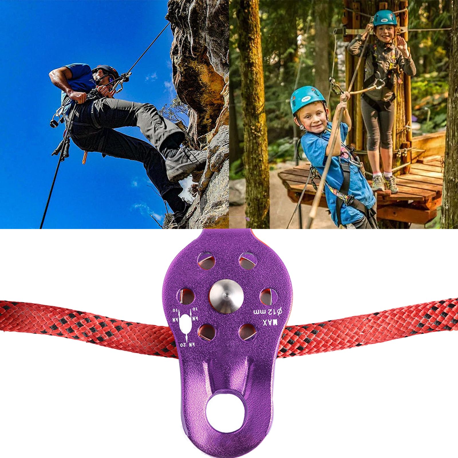 Seilrollen für Drahtseile Riemenscheiben Umlenkrollen für Seile Seilrolle Umlenkrolle 26 kN Pulley für Bis 12 mm Durchmesser Seilkletter Rettungshebe und Schleppseilrollen (Lila)