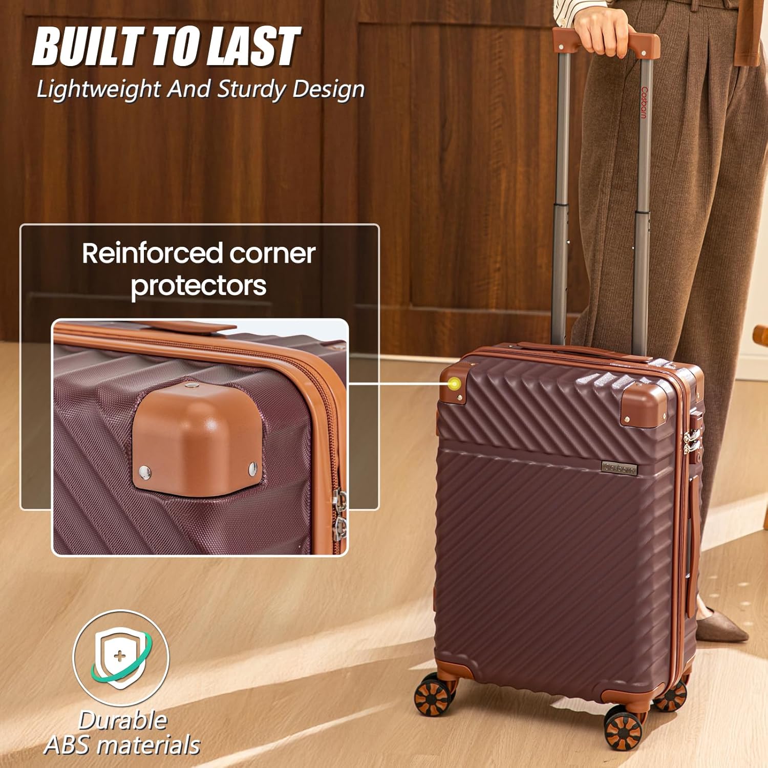Cosbarn Carry On Luggage 22x14x9 Airline Approved, Hardside 20 Inch Carry on Suitcases with Wheels, Hard Shell ABS Lightweight Carry on Luggage Set, Travel Suitcase Set with TSA Lock, Burgundy