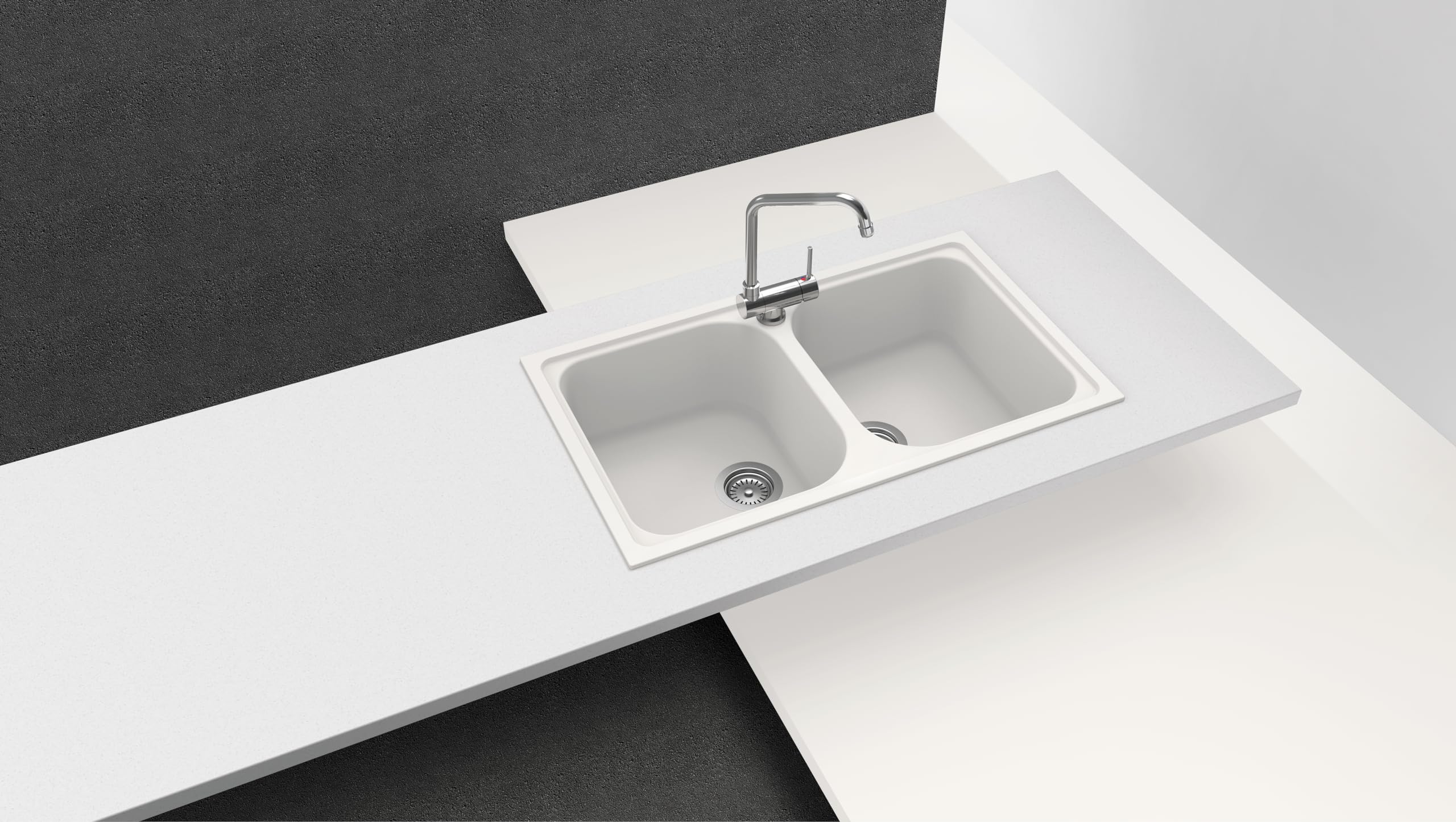 SCHOCK | Fregadero de cocina Lithos N200 2 senos, material Cristalite®, blanco absoluto, 860 x 500 mm