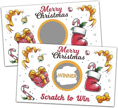 Christmas Scratch Off Game Cards, Scratch Off Stickers Holiday Games, Lottery Raffle Tickets, Christmas Party Supplies Decorations, New Year Activities for Adults Friends 50 Pack-04