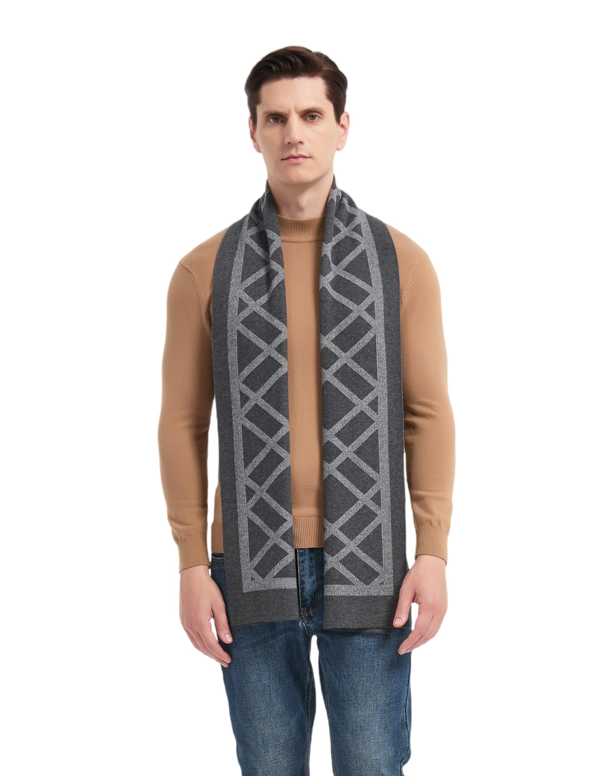 Yaparhill Mens Classic Cashmere Scarves Men's Winter Long Soft Plaid Winter Warm Thick Neckwear Knitted Scarf for Men, Grey