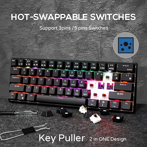 Miniatura 7 de RK Royal Kludge Teclado mecánico RK61 60%, cable en espiral, 2.4 GHzBluetoothcable, Bluetooth, 61 teclas, inalámbrico, RGB, cambio de tecla marrón