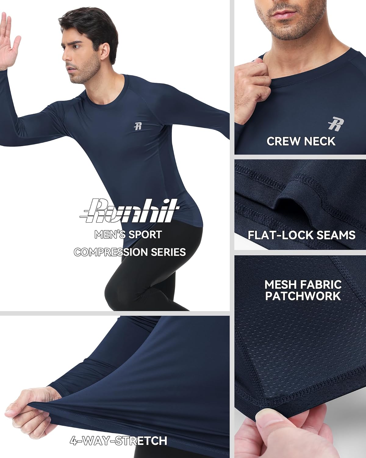 Runhit Compression Shirts for Men Long Sleeve Cool Dry Workout Undershirts Athletic Running Base Layer Top for Sports Gym - Image 3