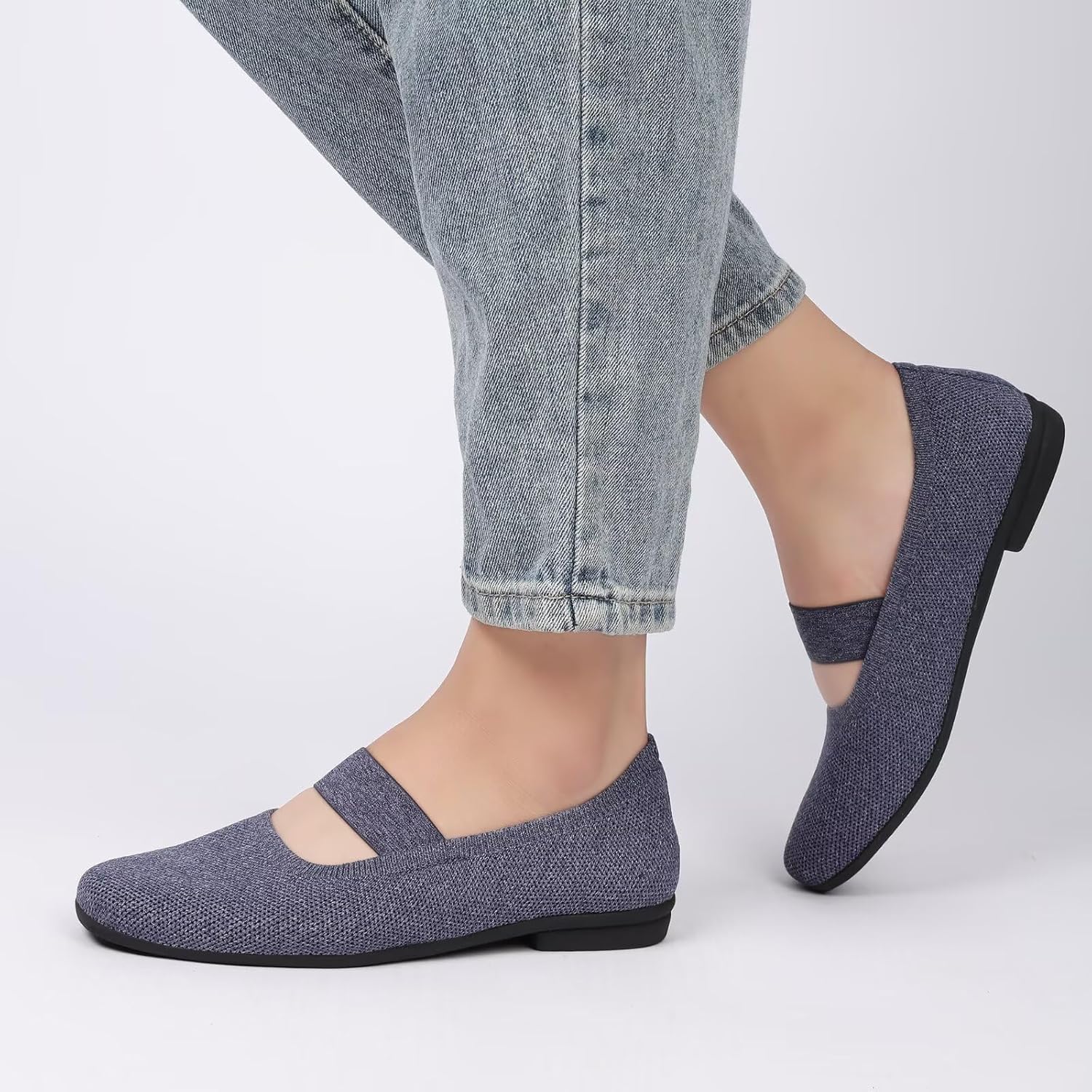 Women’s Flats Shoes Knit Mary Jane Ballet Flat Comfort Walking Dressy Work Office Ballerina Slip-on Shoes with Strap