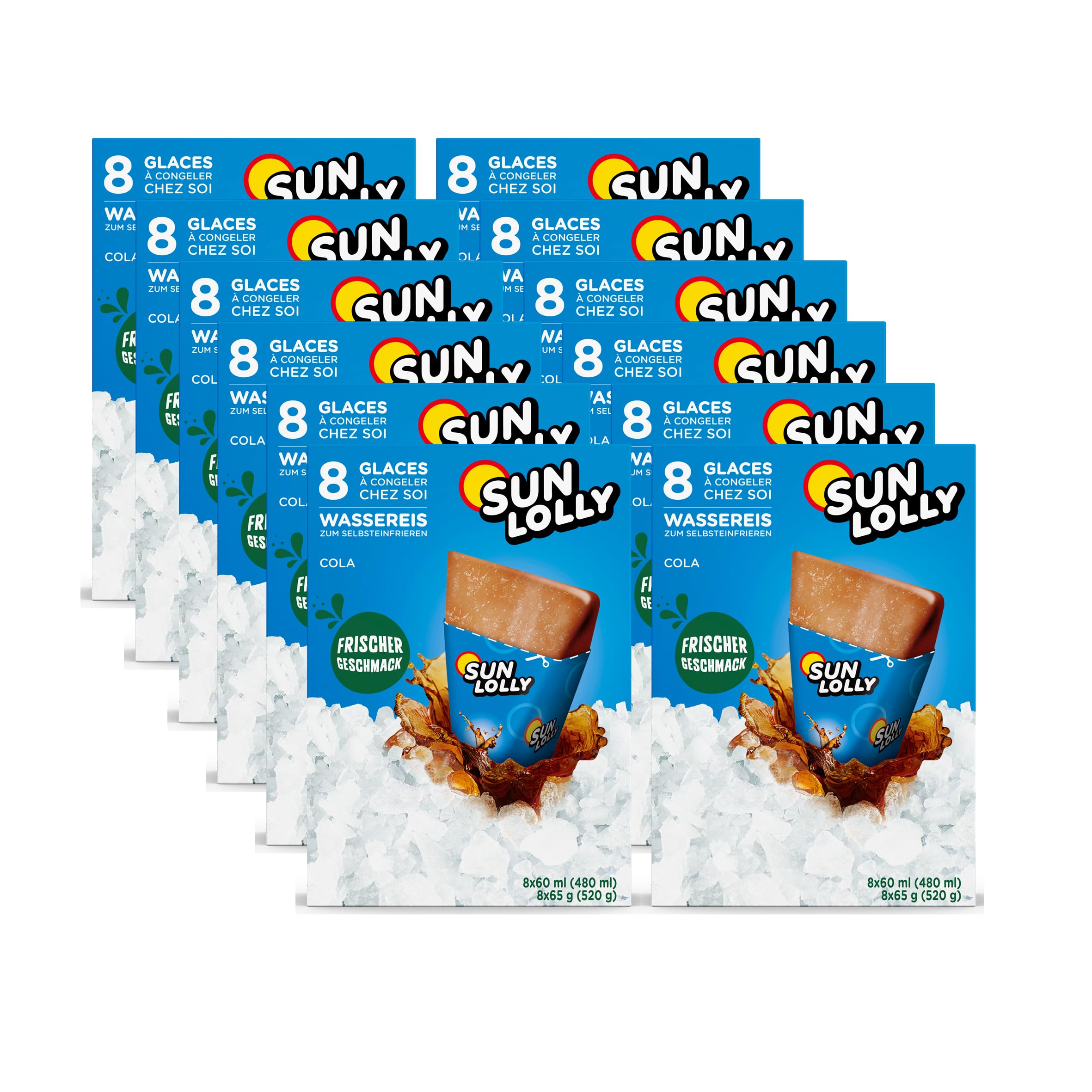 Sun Lolly Wassereis Cola 12er Vorratspack | Mit Fruchtsaft | Zum Selbsteinfrieren | Ohne künstliche Aromen | Frei von Süßungsmittel | Laktosefrei | Glutenfrei | 12 x 480ml