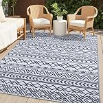 OLANLY Rug extérieur étanche 8x10 ft, Rug extérieur en plastique réversible, motif géométrique Grande zone extérieure Rug de pont pour RV, Patio, Cour arrière, Pique-nique, Plage & Camping noir et gris