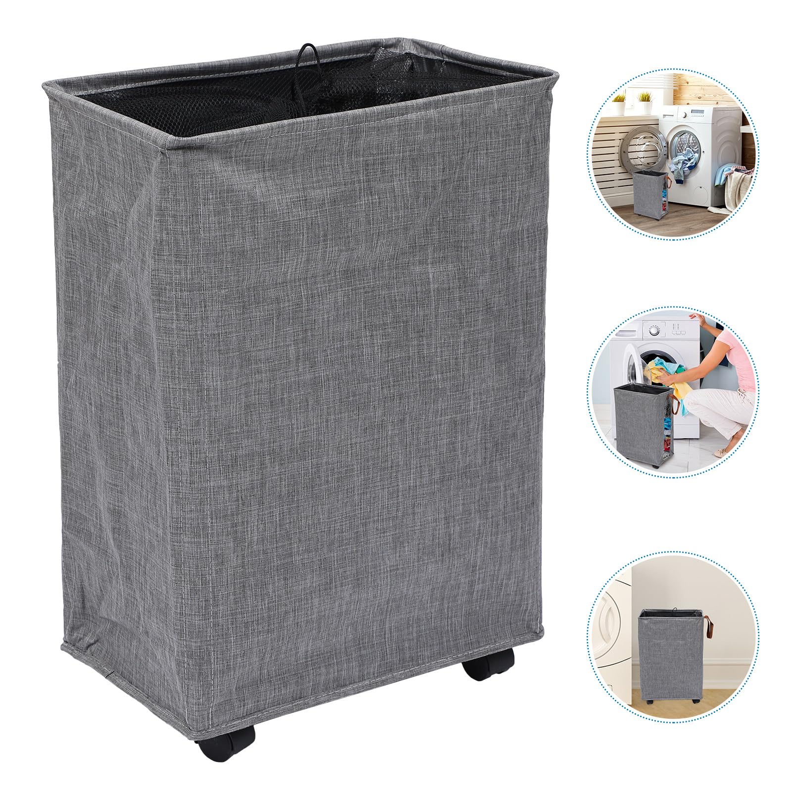 FUOYLOO Bolsa Plegable para Ropa Sucia Ruedas Capacidad 60L Cesto de Tela Asas para Dormitorio y Baño Organizador de Lavandería