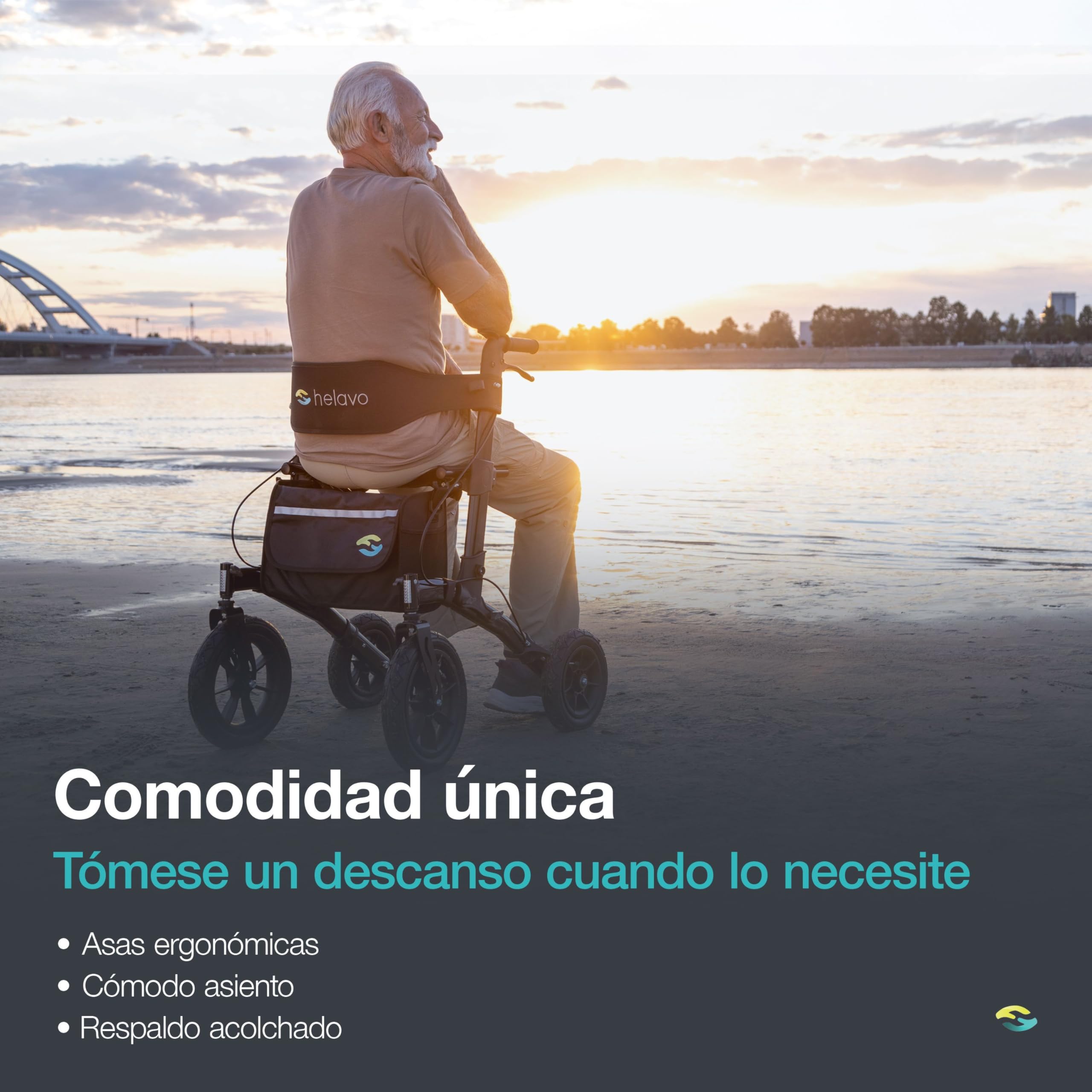 Helavo andador para exteriores con ruedas neumáticas - Andador para ancianos de aluminio plegable con asiento - Máxima movilidad y confort en exteriores