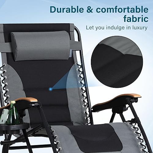 Miniatura 6 de MFSTUDIO - Silla de gravedad cero extragrande XL reclinable para patio, acolchada, silla plegable con soporte para tazas, extraancha, para alberca,