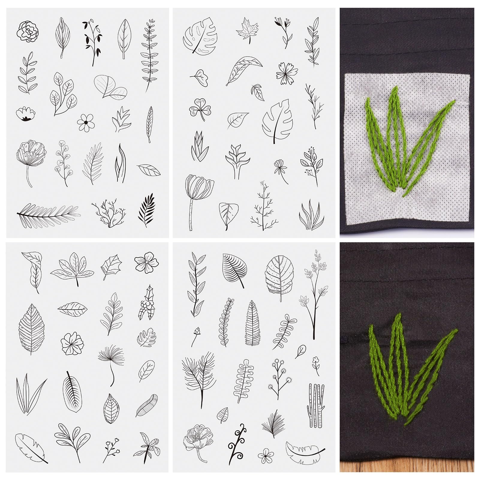 Magibeads 80 Patterns Leaf Plant Flower Water-Soluble Embroidery Patterns Stick and Stitch Spring Summer Floral Tear Away Embroidery Paper Wash Away for Hand Sewing Beginners Starts Adult