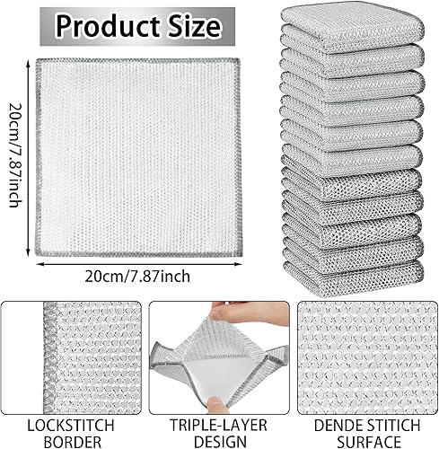 Miniatura 2 de Ponpon 11 trapos de alambre para lavar platos, multiusos, no rayan, para platos húmedos y secos, paños de limpieza de alambre grueso para cocina, 6