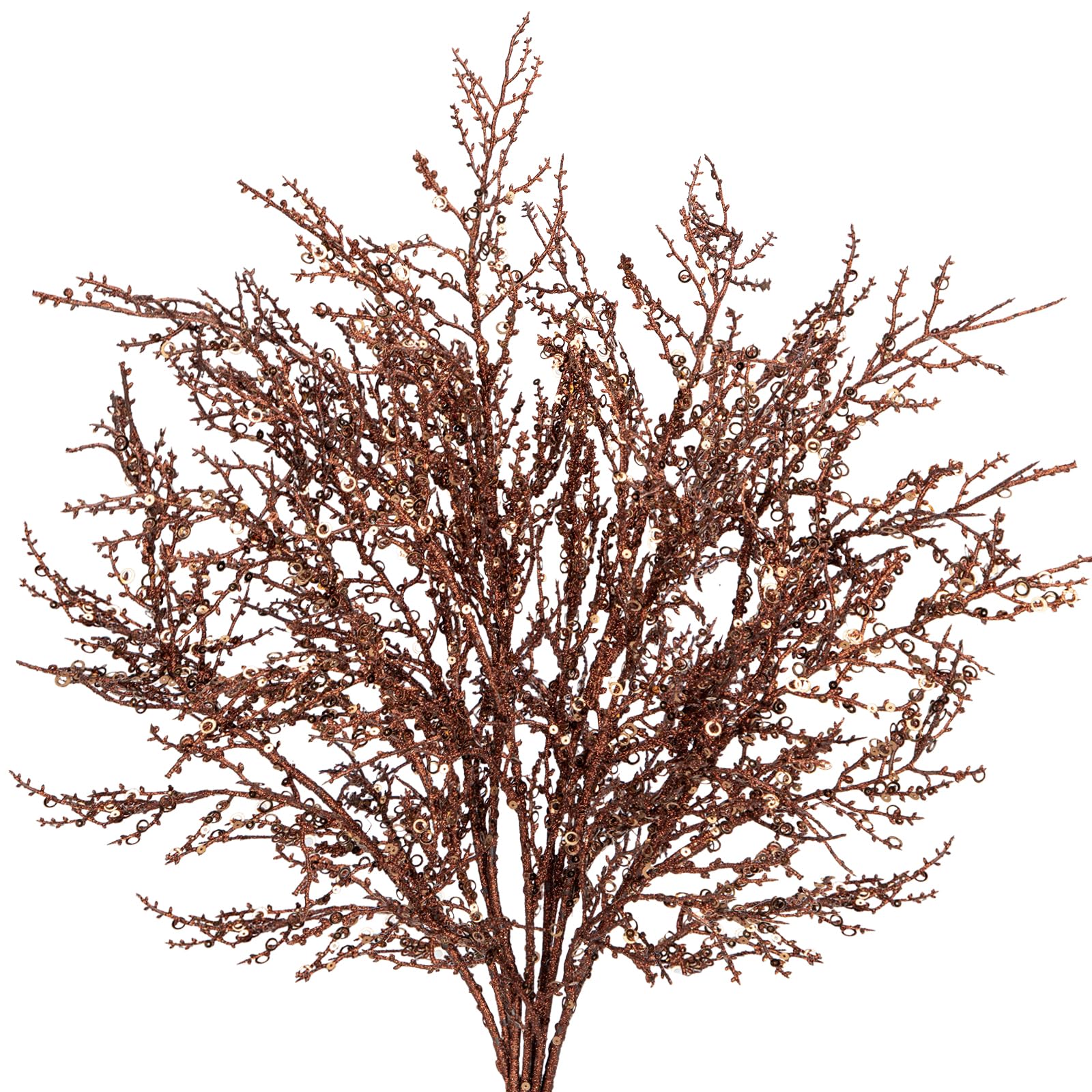 Hollyone 5PCS Glittery Christmas Branches with Sequins, Brown Arificial Plant with Long Stems